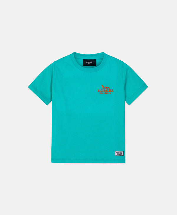 CLASSIC KIDS T-SHIRT EMBROIDERY TURQUOISE/ORANGE