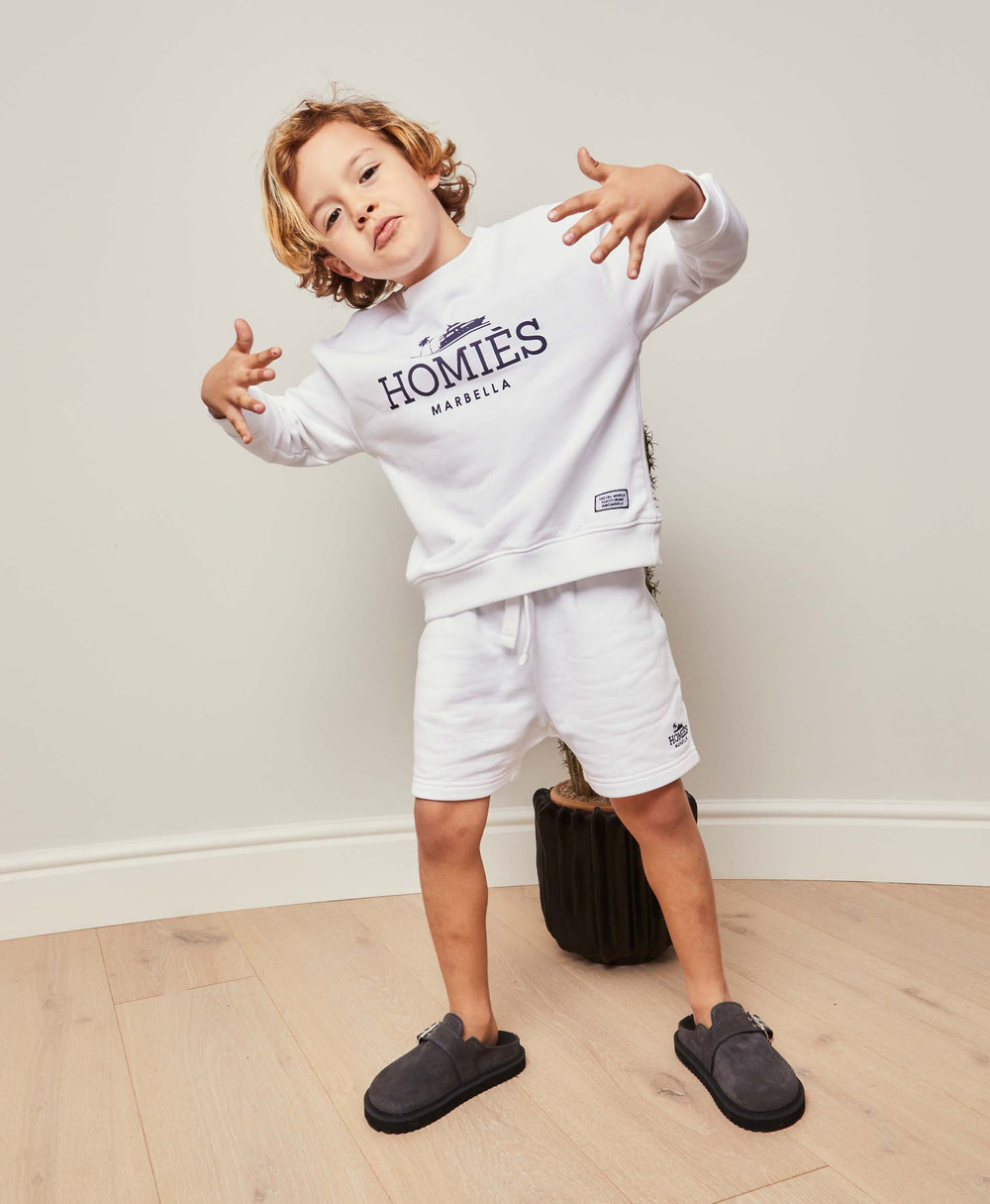 CLASSIC KIDS SHORTS EMBROIDERY WHITE/NAVY