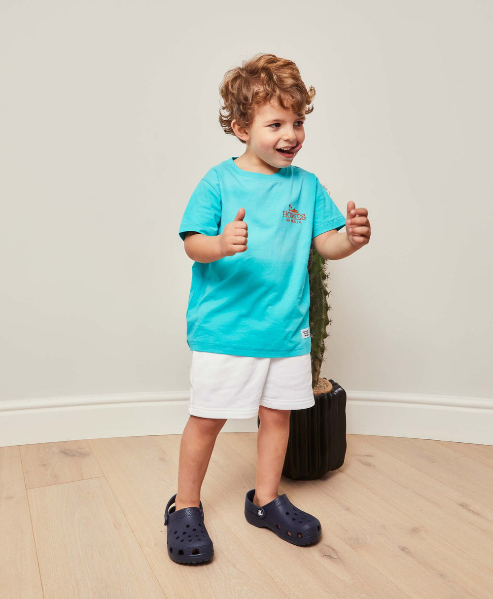 CLASSIC KIDS T-SHIRT EMBROIDERY TURQUOISE/ORANGE