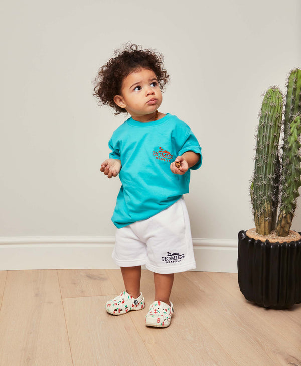 CLASSIC KIDS T-SHIRT EMBROIDERY TURQUOISE/ORANGE