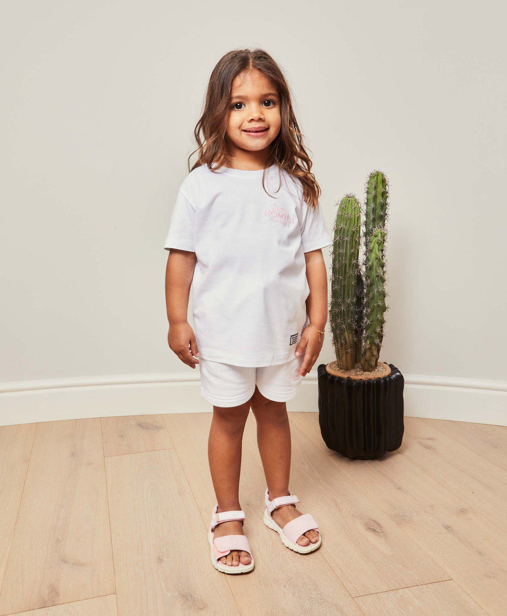 CLASSIC KIDS SHORTS EMBROIDERY WHITE/PINK