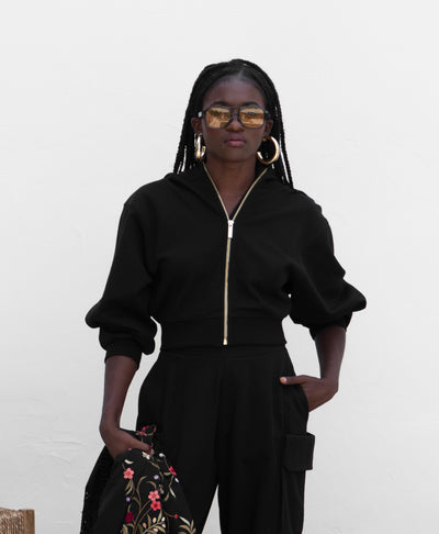 WOMAN CROP HOODIE BLACK