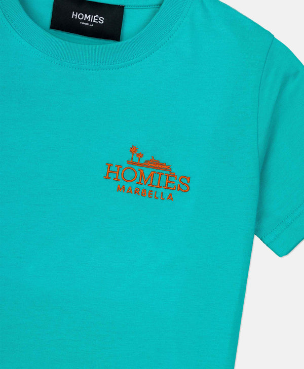 CLASSIC KIDS T-SHIRT EMBROIDERY TURQUOISE/ORANGE