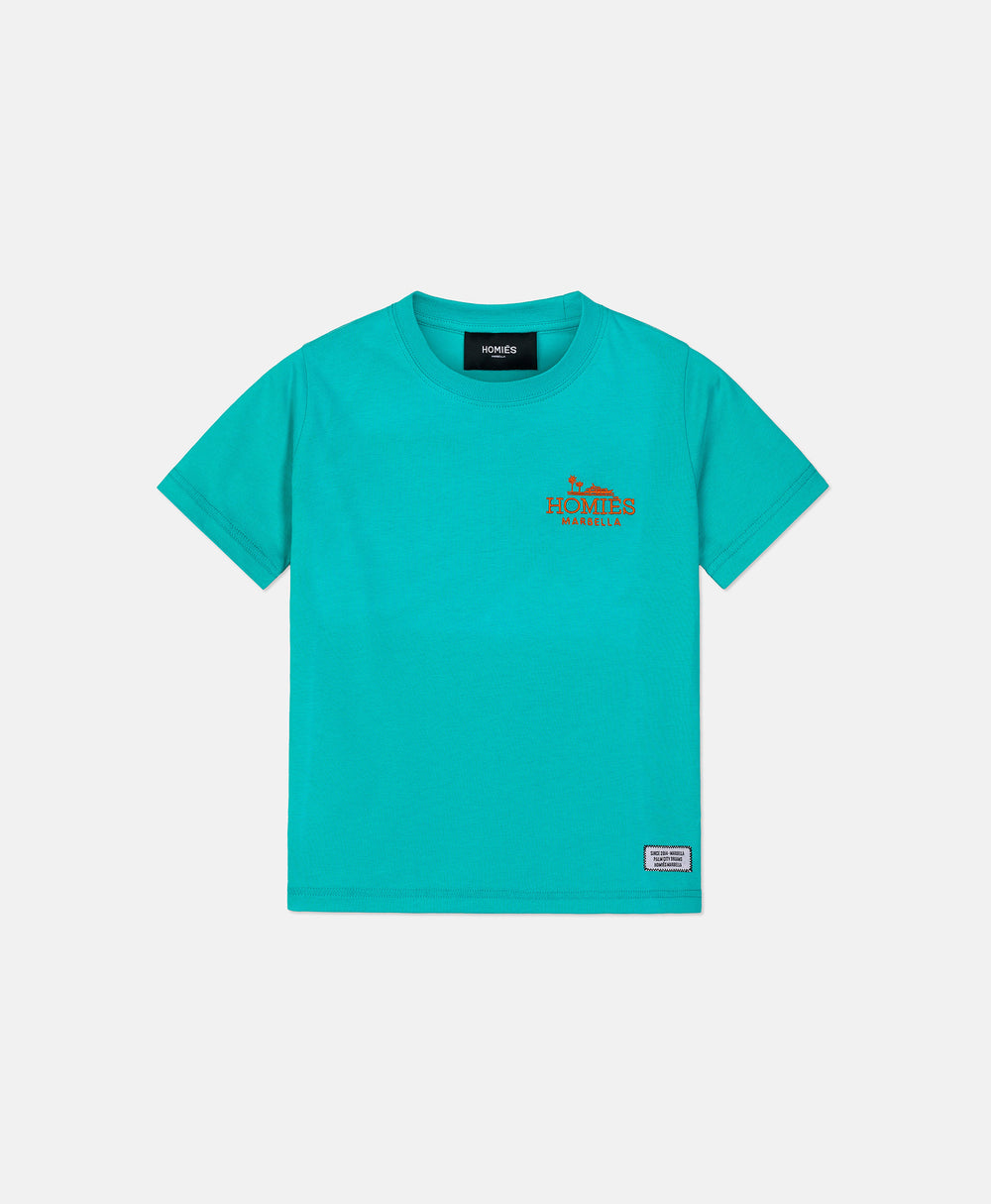 CLASSIC KIDS T-SHIRT EMBROIDERY TURQUOISE/ORANGE