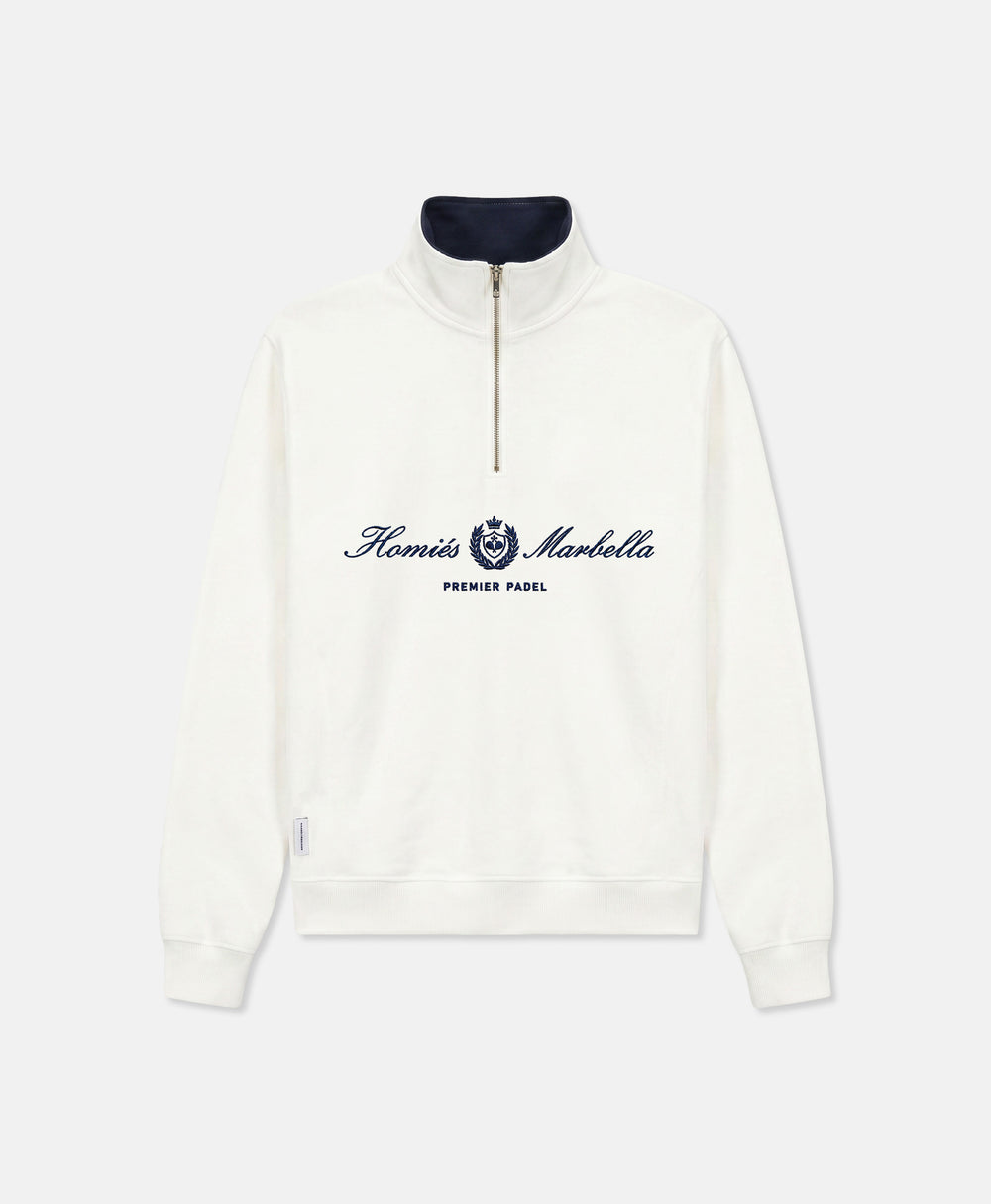 PREMIER PADEL CREST EMBROIDERED HALF ZIPPER VINTAGE WHITE