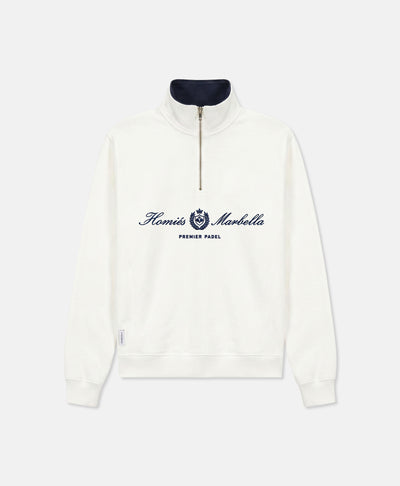 PREMIER PADEL CREST EMBROIDERED HALF ZIPPER VINTAGE WHITE