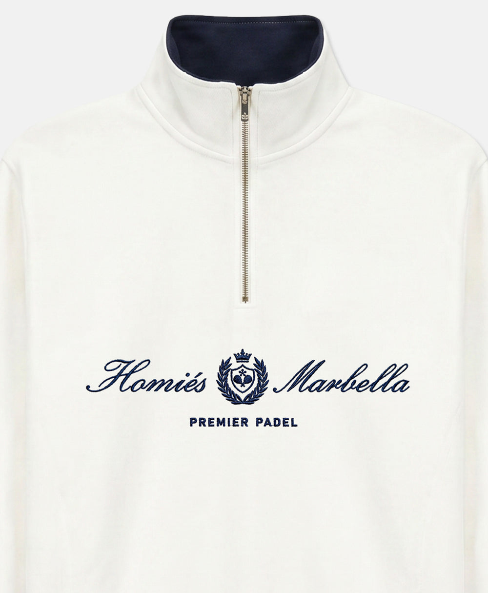 PREMIER PADEL CREST EMBROIDERED HALF ZIPPER VINTAGE WHITE