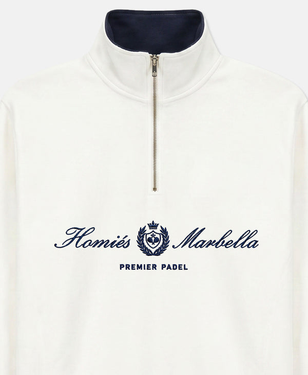 PREMIER PADEL CREST EMBROIDERED HALF ZIPPER VINTAGE WHITE