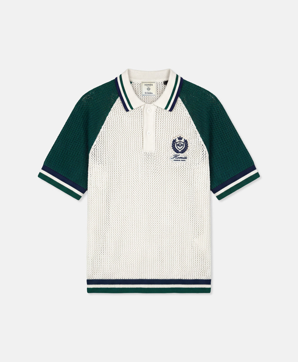 PREMIER PADEL CREST POLO KNIT VINTAGE WHITE/GREEN