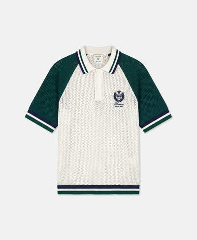 PREMIER PADEL CREST POLO KNIT VINTAGE WHITE/GREEN