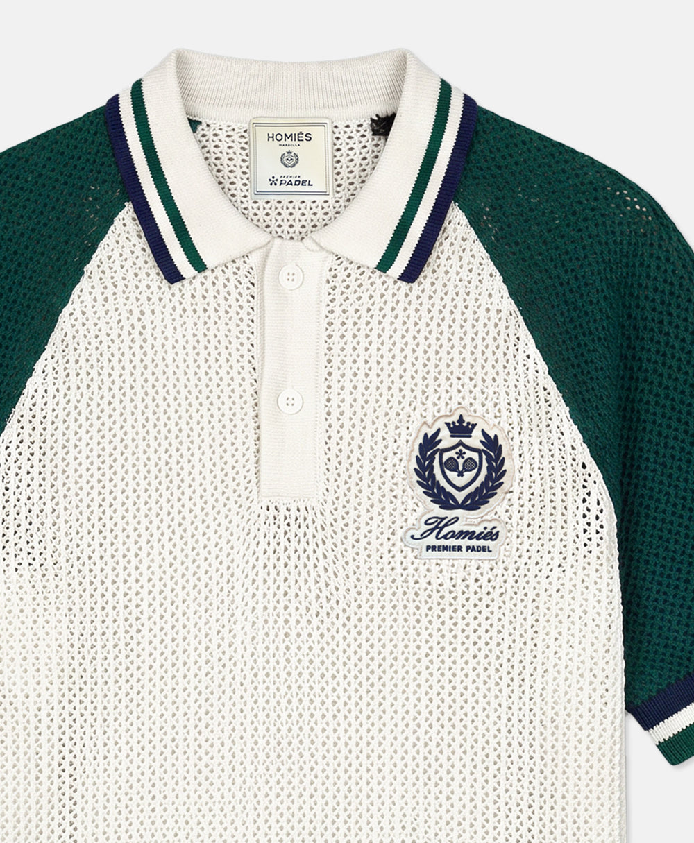 PREMIER PADEL CREST POLO KNIT VINTAGE WHITE/GREEN