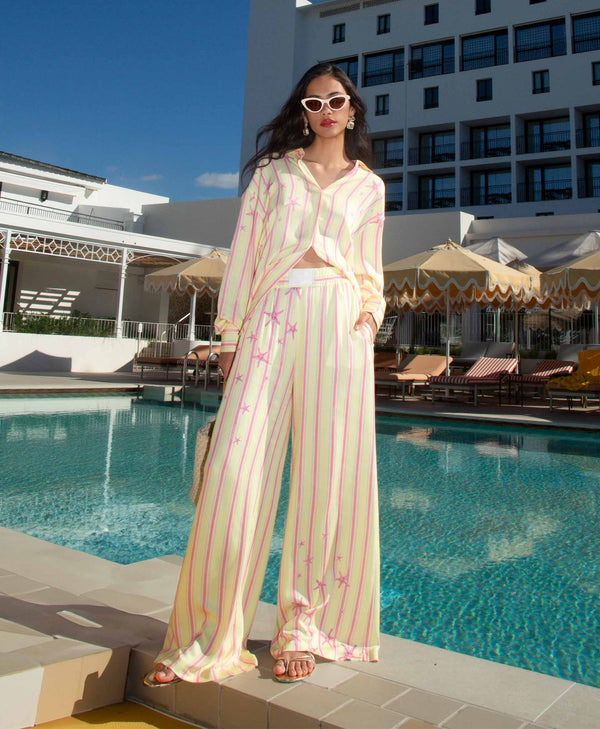 STRIPES WOMAN PANTS YELLOW PINK